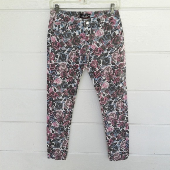 Pink Blue Floral Skinny Low Rise Stretch Size 5 - Picture 1 of 8